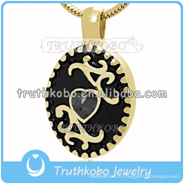 2016 Dubai Gold Joyería de Acero Inoxidable Dearest Memorial Colgante para Mascota Ceniza Esmalte Negro Jewelrt Cremación con Piedra Grande